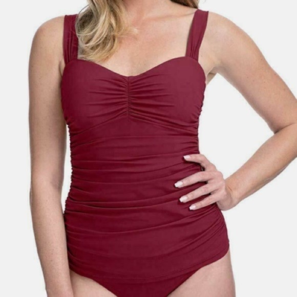 Profile by Gottex Womens Tankini Swimsuit Top Sz 36D Merlot Burgundy Rouged Red - Picture 1 of 6